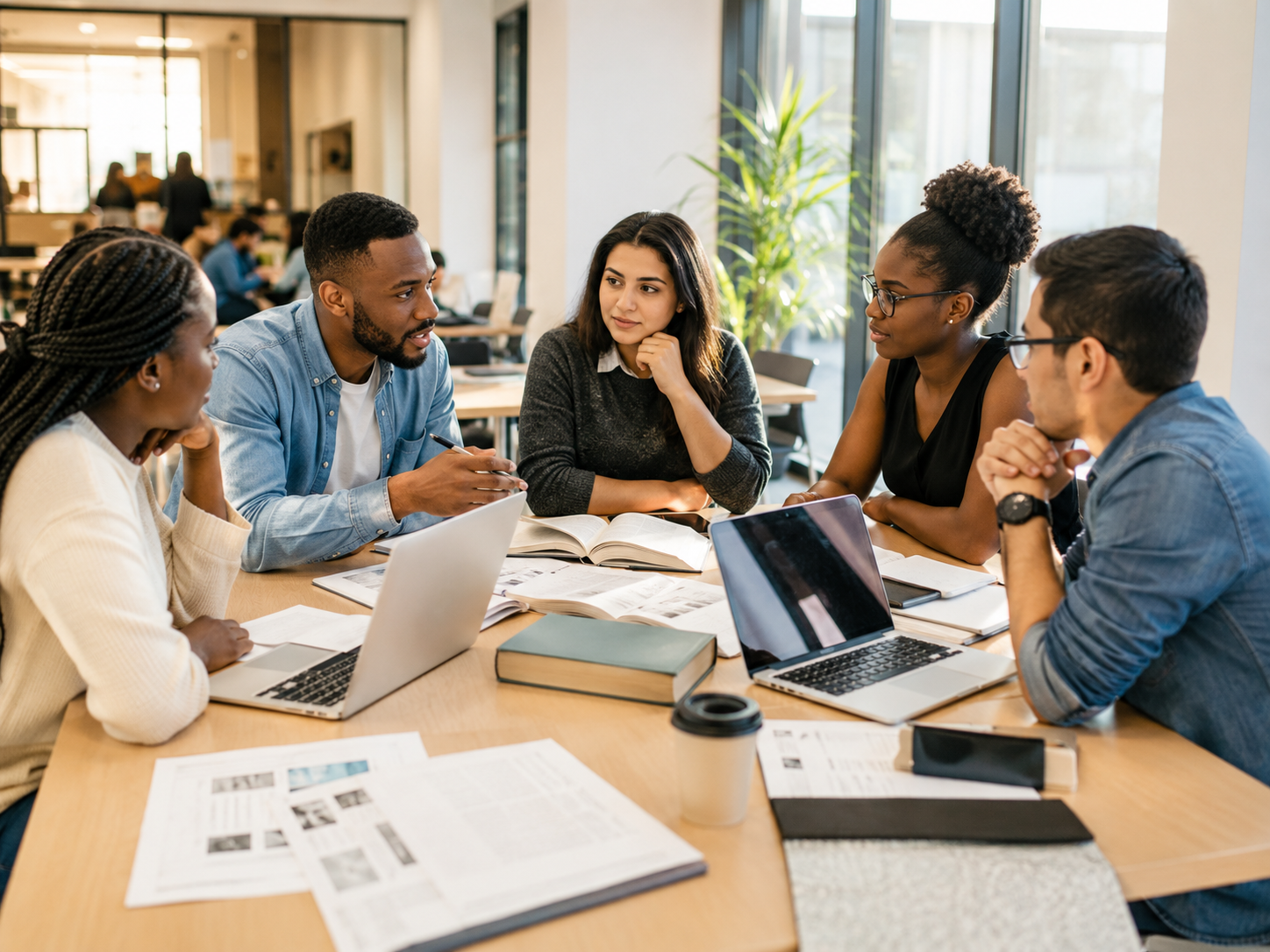 Diverse students and researchers studying together